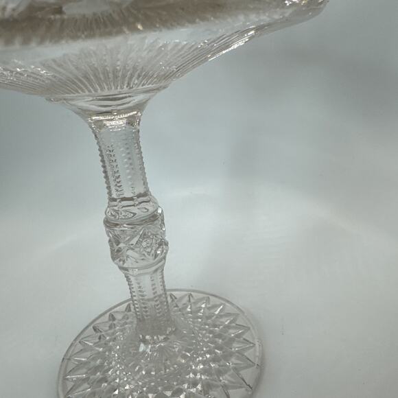 VTG Indiana Pink Cut Glass Diamond Point Pedestal Compote Candy Dish dish - Picture 6 of 10